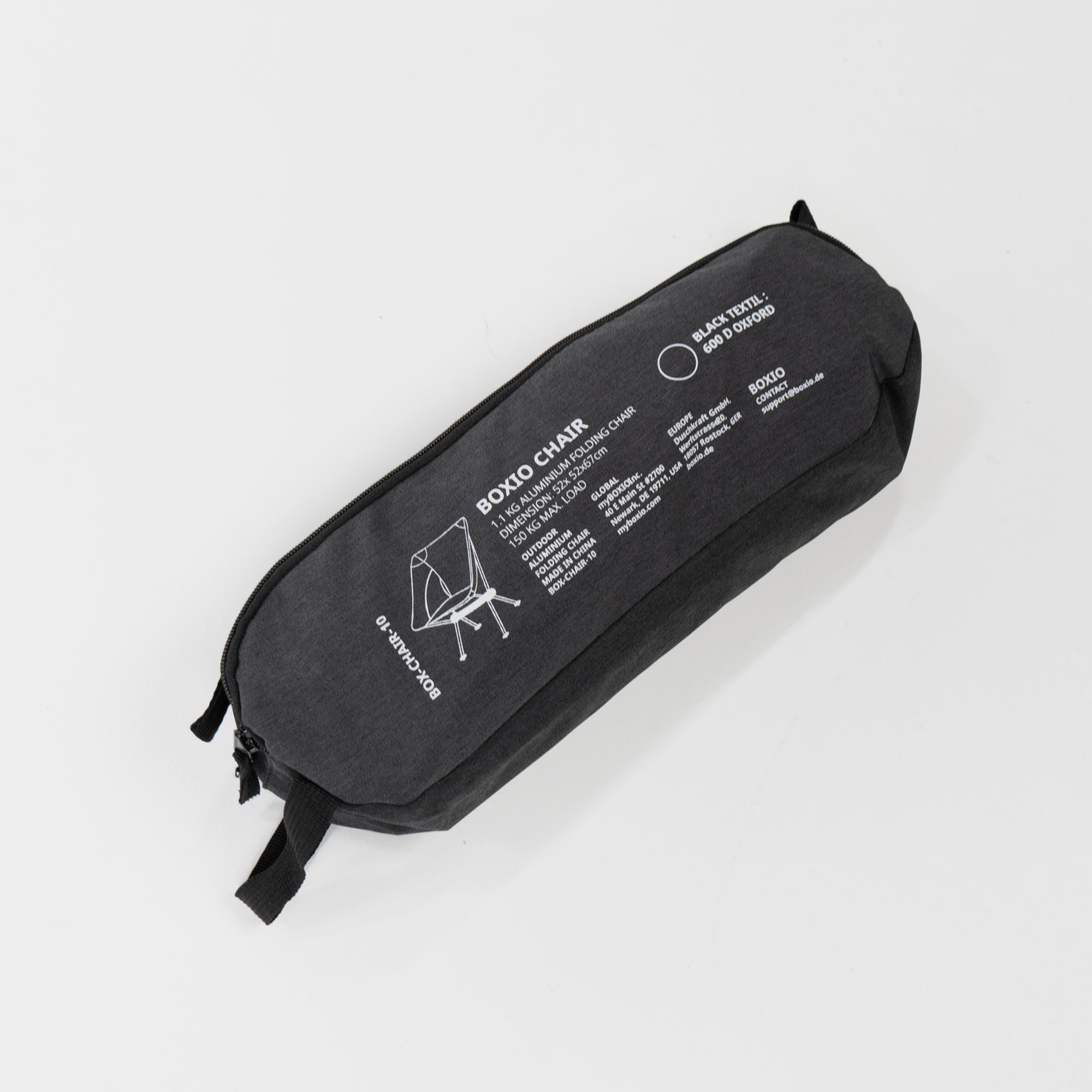 Campingstuhl Tasche mit Dimensionen vor weißem Hintergrund