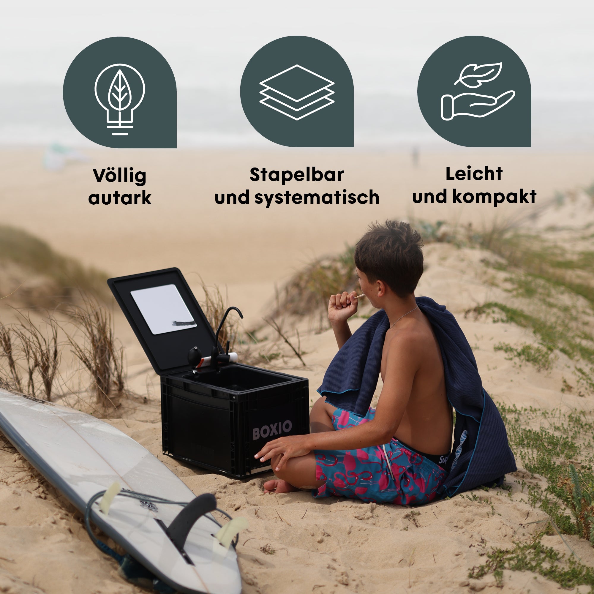 BOXIO WASH PLUS | Mobiles Waschbecken mit Campingdusche