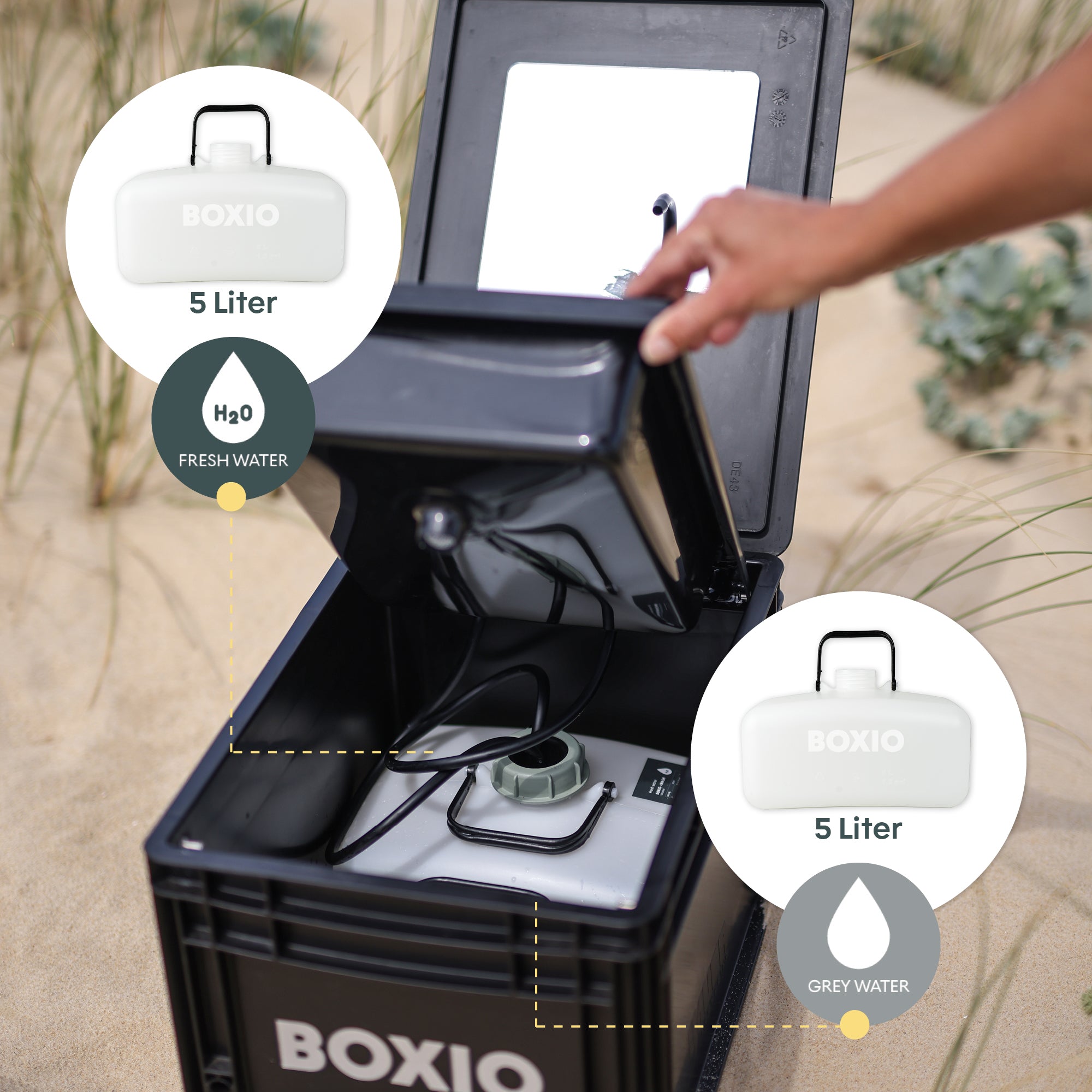 BOXIO WASH PLUS | Mobiles Waschbecken mit Campingdusche