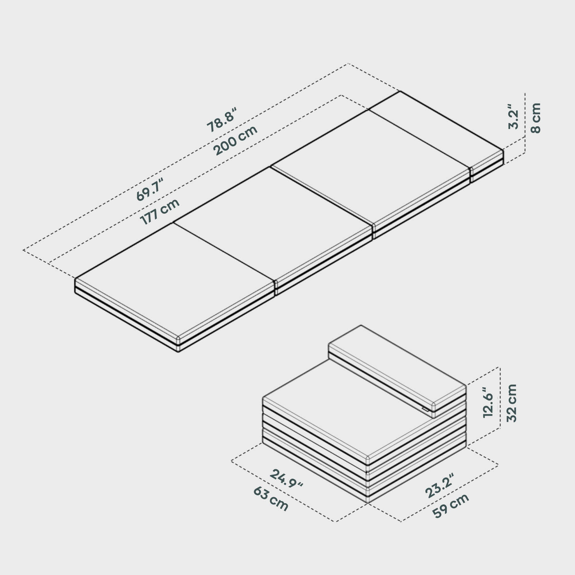 BOXIO SLEEP 2'1" x 6'7" I Folding mattress for the RACK