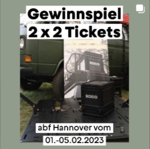 Gewinnspiel-Ankündigung für 2x2 Tickets zur ABF Hannover, Veranstaltungsdetails und eine ausgestellte Kulisse.