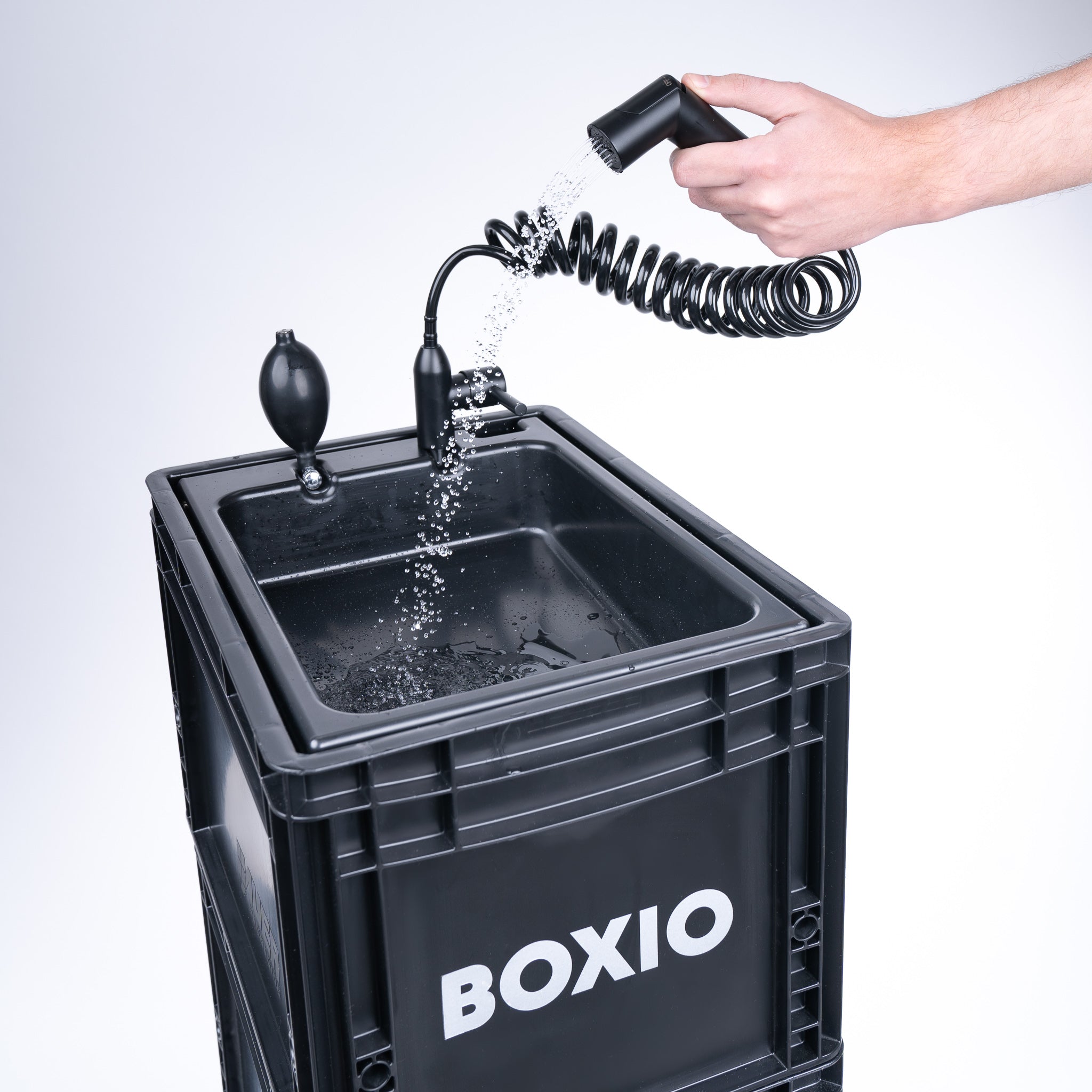 BOXIO - WASH: mobile washbasin with hand pump, sink for van, camping  garden, sink with tap, plastic, black