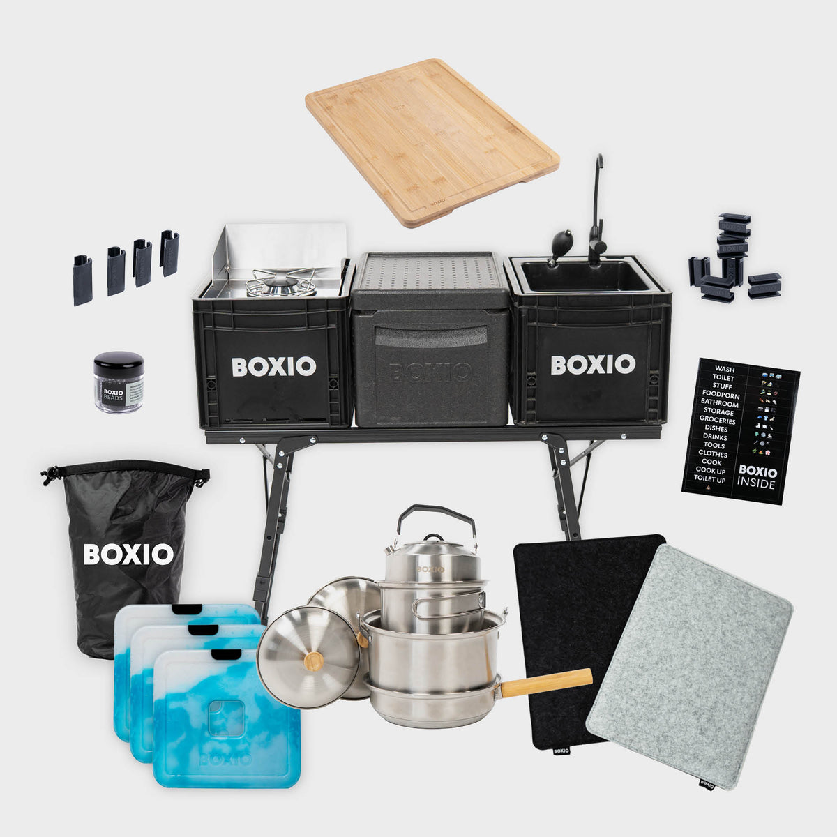 BOXIO KITCHEN PLUS I Mobile outdoor camping kitchen with camping table